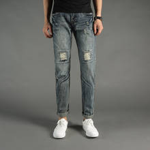 Italian Style Fashion Mens Jeans Knee Frayed Hole Destroyed Ripped Jeans Men Pants Slim Fit Streetwear DSEL Brand Biker Jeans 2024 - buy cheap