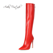 Sapatos de salto stiletto feminino velcro, tamanhos de dedo fino, couro brilhante, cor pura, vermelho e zíper, moda inverno 2024 - compre barato