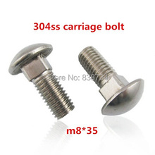 20pcs a2 70 304 stainless steel cup head square neck bolt, round bolt m8*35 2024 - buy cheap