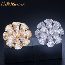 CWWZircons Luxury Cubic Zirconia Nigerian Dubai Gold Statement Large Flower Finger Rings For Women Wedding Prom Jewelry R123 2024 - buy cheap