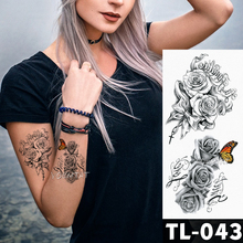 Эскиз цветок Роза бабочка шаблон Водонепроницаемый Временные татуировки стикер для мужчин женский боди-арт Водная передача поддельные татуировки 2024 - купить недорого