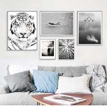 Black and White Nordic Landscape Decoration Picture Tiger Animals Canvas Painting Wall Art Posters and Prints for Living Room 2024 - buy cheap