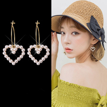 Hot Sale Fashion Geometric Gold Circle Statement Simulated Pearl Heart Shape Big Dangle Drop Earrings for Women Jewelry Brincos 2024 - buy cheap