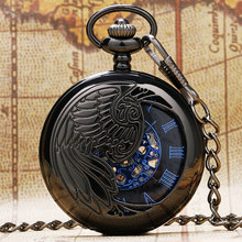 Стимпанк часы феникс птица чудо Механические карманные часы черный Винтаж Fob кулон для мужа пара ее он подарки 2024 - купить недорого