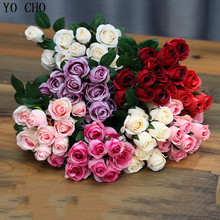 Yo cho buquê de rosas de casamento com 12 cabeças, flores de seda com simulação para decoração de casa, enfeite de mesa, rosas falsas 2024 - compre barato