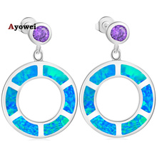 Pendientes colgantes redondos para mujer, aretes de circonia púrpura, excelente ópalo de Fuego Azul, Plata estampada, Ópalo, joyería de moda OE496A 2024 - compra barato