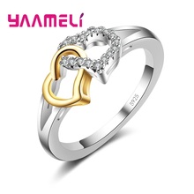 Anéis femininos requintados de coração para coração, joia aliança de prata para noiva e noivado, anel de casamento, ornamentos estilosos 2024 - compre barato
