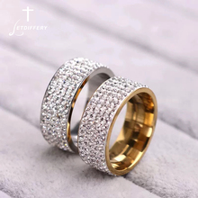 Letdiffery  Five Row Lines Clear Crystal Wedding Rings for Women Gold Stainless Steel Engagement Ring anillos mujer 2024 - buy cheap