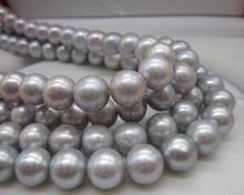 11-12mm natural round gray pearl necklace 35" yellow lantern clasp 50" 2024 - buy cheap