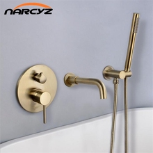 Conjunto de chuveiro dxt400, chuveiro de níquel dourado e bronze, conjunto de banheiro para parede quente e fria, fenda embutida para banheira 2024 - compre barato