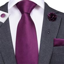 CX-236 New Solid Purple Jacquard Woven Silk Mens Tie Buttonholes Handkerchief Set Violet Neckties for Men Suit Business Wedding 2024 - buy cheap