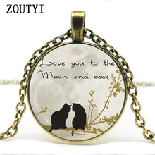 2018/ hot sale, new hot sale I love you to the moon and back pendant cute double cat couple necklace. 2024 - buy cheap