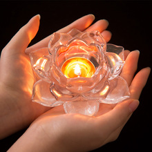 Candelabro budista com lâmpada de manteiga, suprimentos para templo grande de seis pétala de lótus vidro colorido para velas de luz de buda 2024 - compre barato