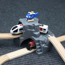 Пластиковый серый двойной туннель, деревянная дорожка для поездов, аксессуары, туннель для поездов, шлиц для поездов, деревянные игрушки для железной дороги, конструкция 2024 - купить недорого