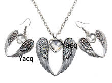 YACQ Guardian Angel Wing Heart Necklace Earrings Sets Antique Silver Color Women Girls Crystal Jewelry Gifts Dropshipping ENC06 2024 - buy cheap