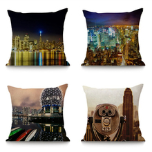 Modern city night view picture print seat linen cushion for sofa home decor hotel decoration decorative throw pillow 45x45 cm 2024 - buy cheap