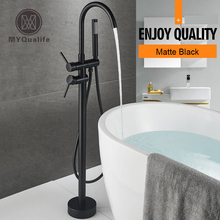 Matte Black Floorstanding  Bathtub Faucet Set Dual Ceramic Handle Floor Mounted Claw Foot Bath Tub Mixers Swive Spout Tub Faucet 2024 - buy cheap