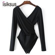 Siiksus-body Sexy negro de verano para mujer, monos cortos de manga larga con espalda descubierta y cuello de pico blanco, mono de entrepierna abierta para mujer JS027 2024 - compra barato