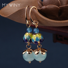 NEW MYWINY  fashion jewelry Copper jewelry Cloisonne Lotus flowers vintage blue earrings women Chinese wind 2024 - buy cheap