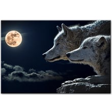 Lienzo artístico de lobo para pared, impresiones realistas bajo la luz de la Luna, pinturas artísticas para pared de salón 2024 - compra barato