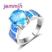 Simple Ring Round Pink CZ Stone Blue Created Fire Opal Rings for Women Trendy 925 Sterling Silver Wedding Band Jewelry 2024 - buy cheap