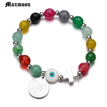 Maxmoon-pulseira vintage de cordão, bracelete feminino, cor prateada, contas de aço inoxidável, jóias de miçangas 2024 - compre barato