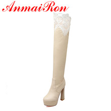 ANMAIRON Lace Charms Shoes Woman Zippers High Heels Over-the-knee Boots Winter Platform Shoes Large Size 34-43 White Shoes Boots 2024 - buy cheap