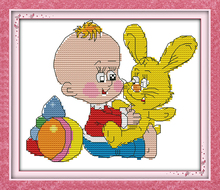 Baby &rabbit  cross stitch kit cartoon 14ct 11ct count print canvas stitches embroidery DIY handmade needlework plus 2024 - buy cheap