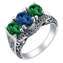 Anel vintage banhado a prata para mulheres, promoção, verde, azul, de cristal, zircônia, cz, princesa, casamento, anel de noivado 2024 - compre barato