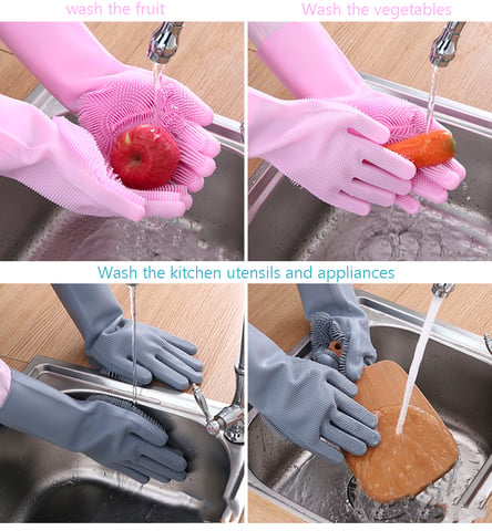 Кухонные силиконовые перчатки для чистки Волшебные силиконовые перчатки для мытья посуды для домашних силиконовых скрубберов резиновые перчатки для мытья посуды 2022 - купить недорого