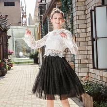 New Design Knee Length Gold Embroidery Soft Tulle Skirt faldas mujer moda Polka Dots Pleated Tutu Skirts Womens 2024 - buy cheap