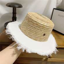 Sombrero de paja hecho a mano para hombre y mujer, sombrero de paja de retales con ala de tela blanca, de ocio, Panamá, 01906 2024 - compra barato