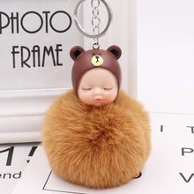 Cute Sleeping Baby Doll Keychain Pompom Rabbit Fur Ball Car Keyring Baby Toy Key Chain Women Key Holder Bag Pendant Jewelry 2024 - buy cheap