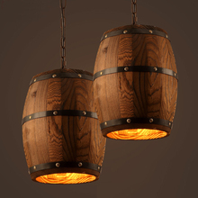 Современная Деревянная потолочная Подвесная лампа E27 в виде бочонка вина, светильник для бара, ресторана, гостиной, столовой, кафе 2024 - купить недорого