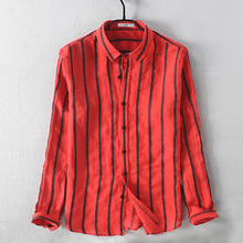 Camisa masculina de linho com manga comprida, camisa estilosa casual listrada para homem outono e primavera, camisa confortável 2024 - compre barato