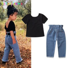 2Piece Spring Toddler Summer Clothes Fashion V-Neck Short Sleeves Baby T-shirt+Children Jeans Little Girls Clothing Sets BC1087 2024 - buy cheap