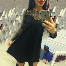 Sexy Hollow Out Lace Stitching Dress Women 2018 Fashion Elegant A-Line  Autumn Long Sleeve Casual Loose Mini Dresses 2024 - buy cheap