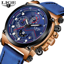 Топ люксовый бренд LIGE новые мужские деловые кварцевые часы мужские повседневные военные водонепроницаемые кожаные спортивные наручные часы Relogio Masculino 2024 - купить недорого