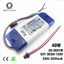 Led driver 20-36x1w 300ma 5 peças, 20w 30w 40w led de alta potência powr de fornecimento para holofote
