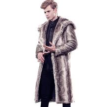 Autumn faux mink leather jacket mens winter thicken warm fur leather trench coat men slim jackets lapel Leisure long clothes 2024 - buy cheap