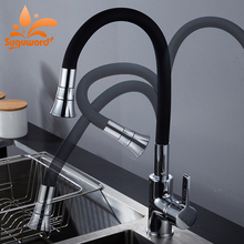 Suguword Chrome with Black Rubber Hose Kitchen Faucet Deck Mounted  Mixer Tap  Hot and Cold Water Switch 2 Outlet Ways Swivel 2024 - buy cheap