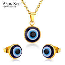 ASONSTEEL Necklace Sets Stainless Steel Blue Evil Eyes Pendant Necklace Stud Earrings Party Best Friend Gift 2024 - buy cheap