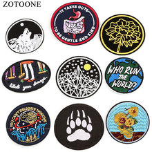 ZOTOONE 1Pcs UFO Wolf Round Patches Iron On Clothes DIY Stripe Badges Stickers Embroidery Applique Sew On Patch For Jackets E 2024 - buy cheap