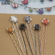 BoYuTe-palillo de pelo con flor 20 piezas para mujer, 15x7MM, 6 colores, joyería para el cabello de Metal plateado 2024 - compra barato