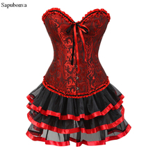 Sapubonva-vestidos de corsé para mujer, Disfraces de halloween, Corsés, corpiño, conjunto de falda, minifalda de tutú, overbust, talla grande, rojo 2024 - compra barato