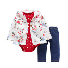 Newborn Baby boy Girls Clothes set Hooded long Sleeve Coat floral+Bodysuits+Pants,autumn winter infant new born outfit 2021 2024 - buy cheap