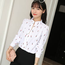 My NewIn Spring and Autumn New Shirt Women Simple Long Sleeved Blouse Collar V Lipstick Print All-match Blouses Blusa 2024 - buy cheap