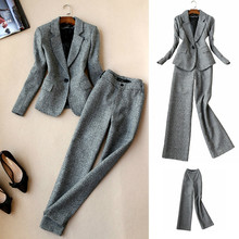 Set women's fashion suit female OL professional elegant plaid imitation wool suit female feet pants two-piece autumn 2024 - buy cheap