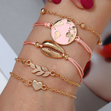 Bohopan 5PCS/Set Fashion Pink Line Shell Bracelets Bangle Gold Small Heart Bracelets High Quality Exquisite Leaves Jewelry Trend 2024 - buy cheap