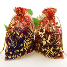 Sacos de joias de organza rosas vermelho 18cm, sacos pequenos para embalagem, saco de doces, de tule 100 pçs/lote 2024 - compre barato